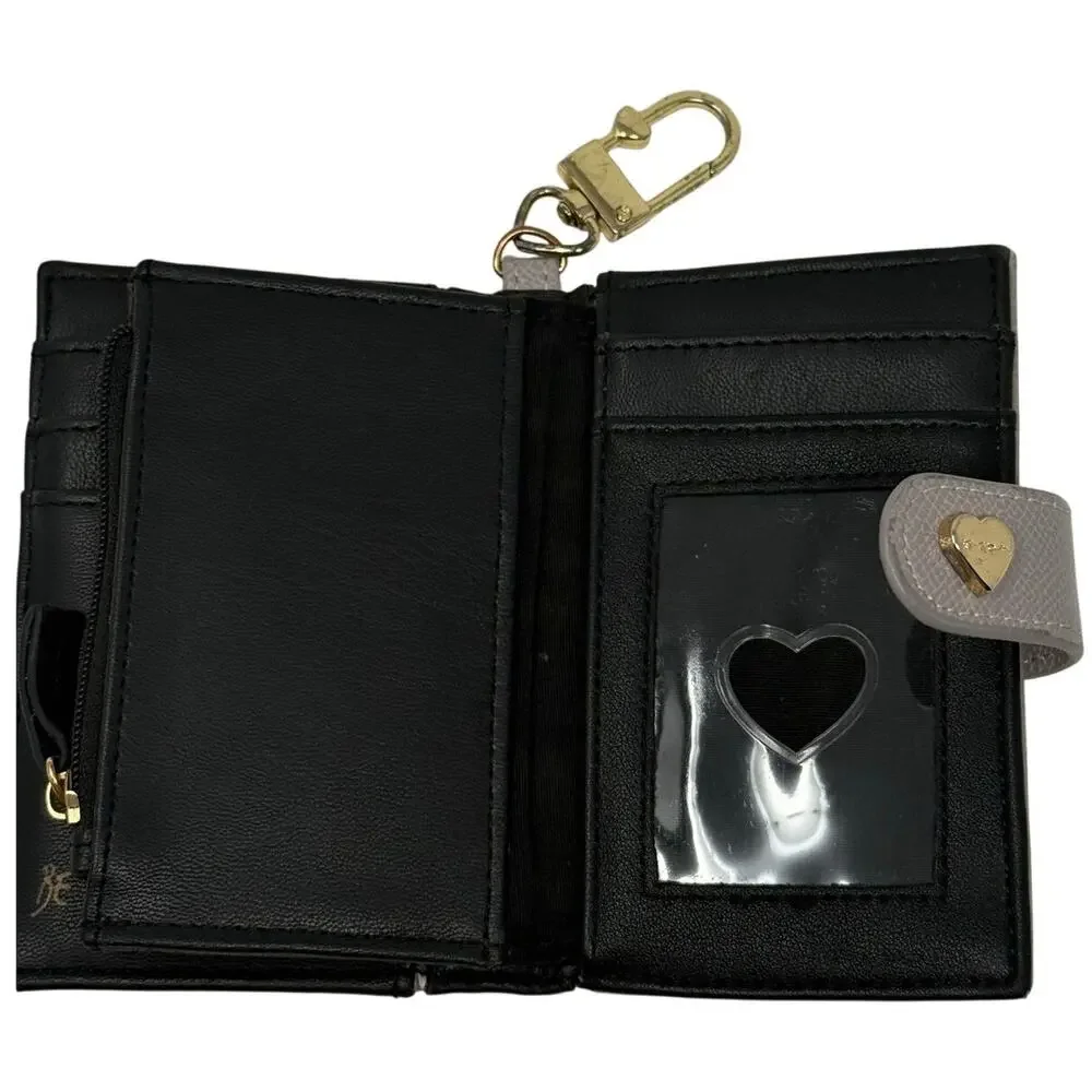 Betsey Johnson Folding Wallet with Keychain Gray Heart ID Holder Gold Hardware